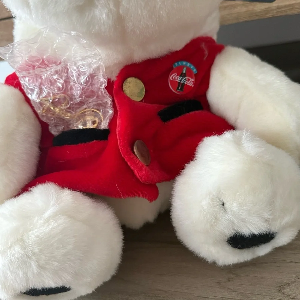 Coca Cola Plush White Bear with Red Vest - Picture 5 of 6